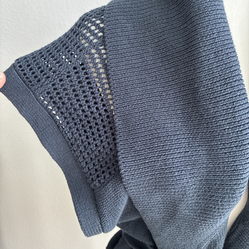 Rag & Bone Navy Blue Short Sleeve Belted Wrap Cardigan Crochet Knit Shawl Collar - Picture 4 of 12